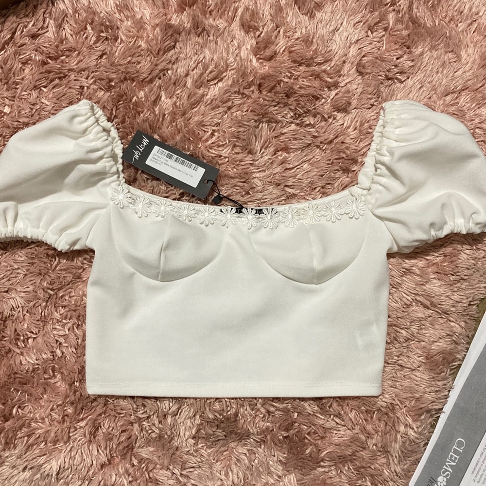 SOLD White Crop Top With Flower Details